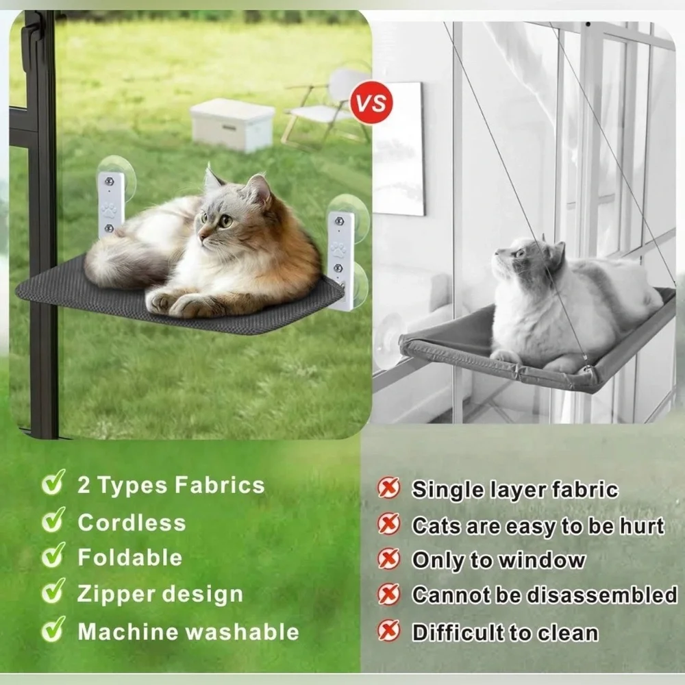 Idepet 2 PACK Cat Window Perches Metal Foldable Multi Cats Hammocks Beds w/toys